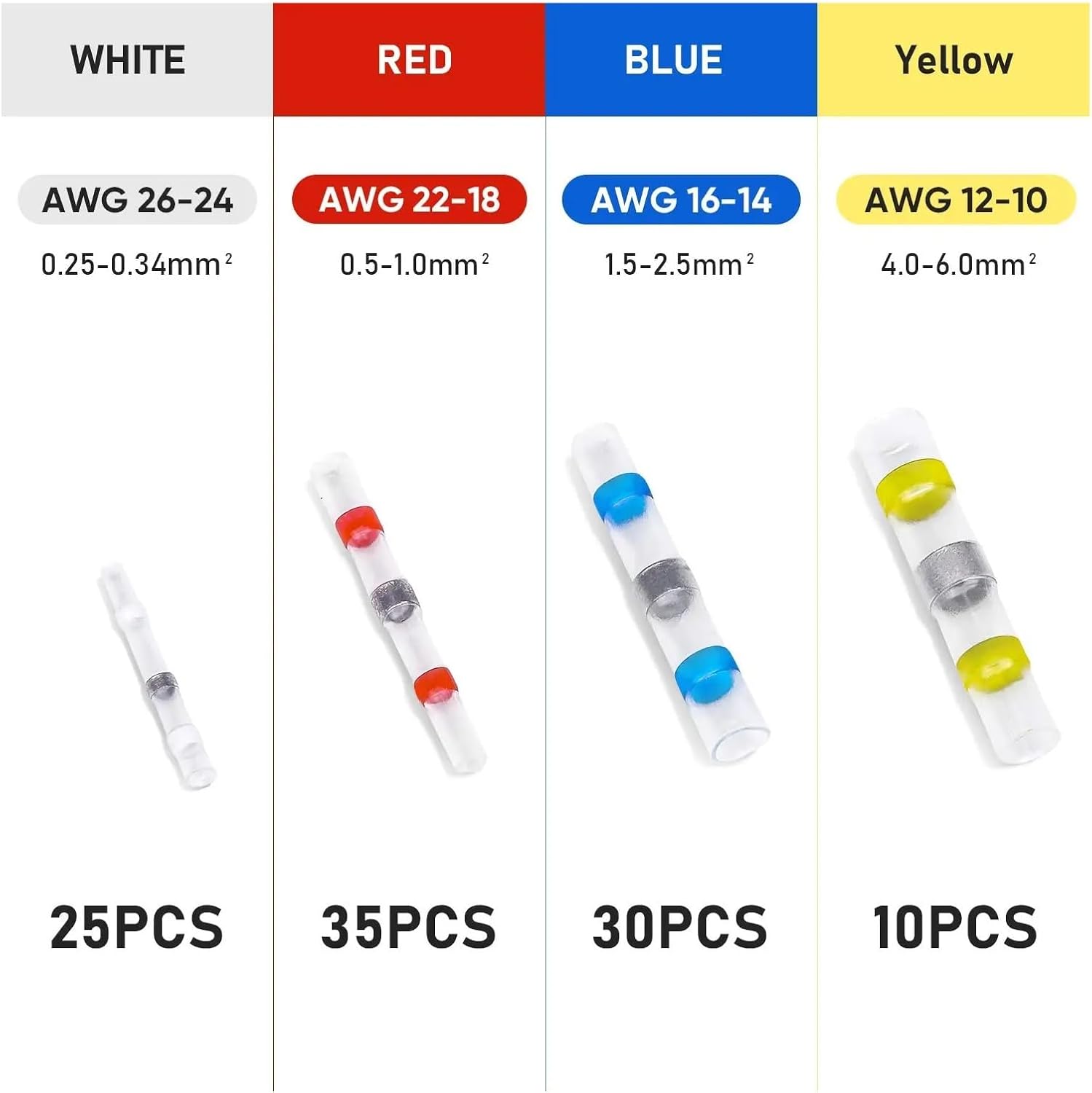 100Pcs Solder Seal Wire Connectors, Heat Shrink Butt Waterproof Insulated Electrical Terminals, Splice(100PCS in Bag)