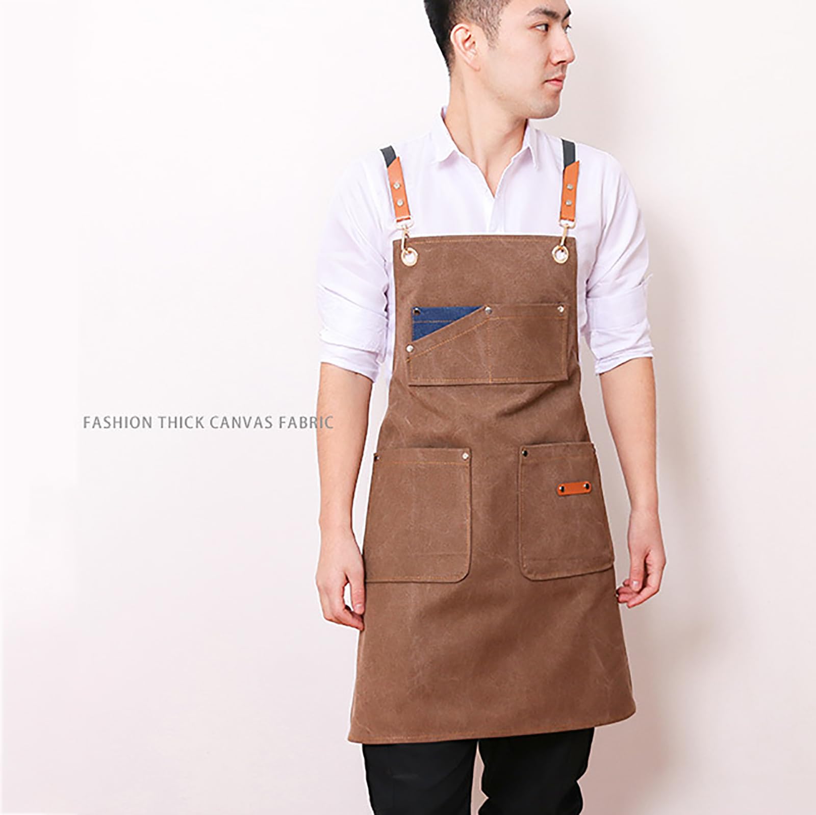 Delantal De Cocina Unisex, Lona De Algodón, Espalda Cruzada Ajustable con Bolsillos, Adecuado para Chef, Barbacoa Y Trabajo F,One Size
