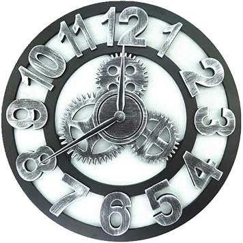 Braiton 3D Gear Wall Clock, Large Round Silent Vintage Wall Clock Golden Super Large Numerals Home Decorative Wall Clocks for Kitchen,Living Room,Bedroom,Silver,58 cm