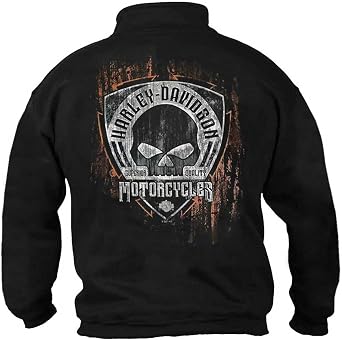 Harley-Davidson Men's Corrosion Skull 1/4 Zip Cadet Pullover Sweatshirt - Black