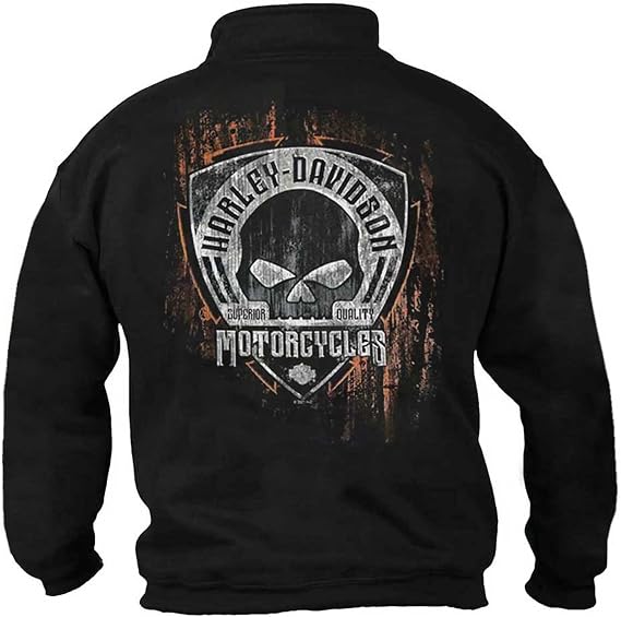 Harley-Davidson Men's Corrosion Skull 1/4 Zip Cadet Pullover Sweatshirt - Black