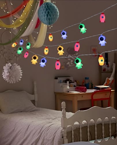 Miniatura 4 de AceList Guirnalda de 20 luces LED espaciales, decoración mágica de cohetes y astronautas  USB y batería para habitaciones de niñosniños, fiesta,