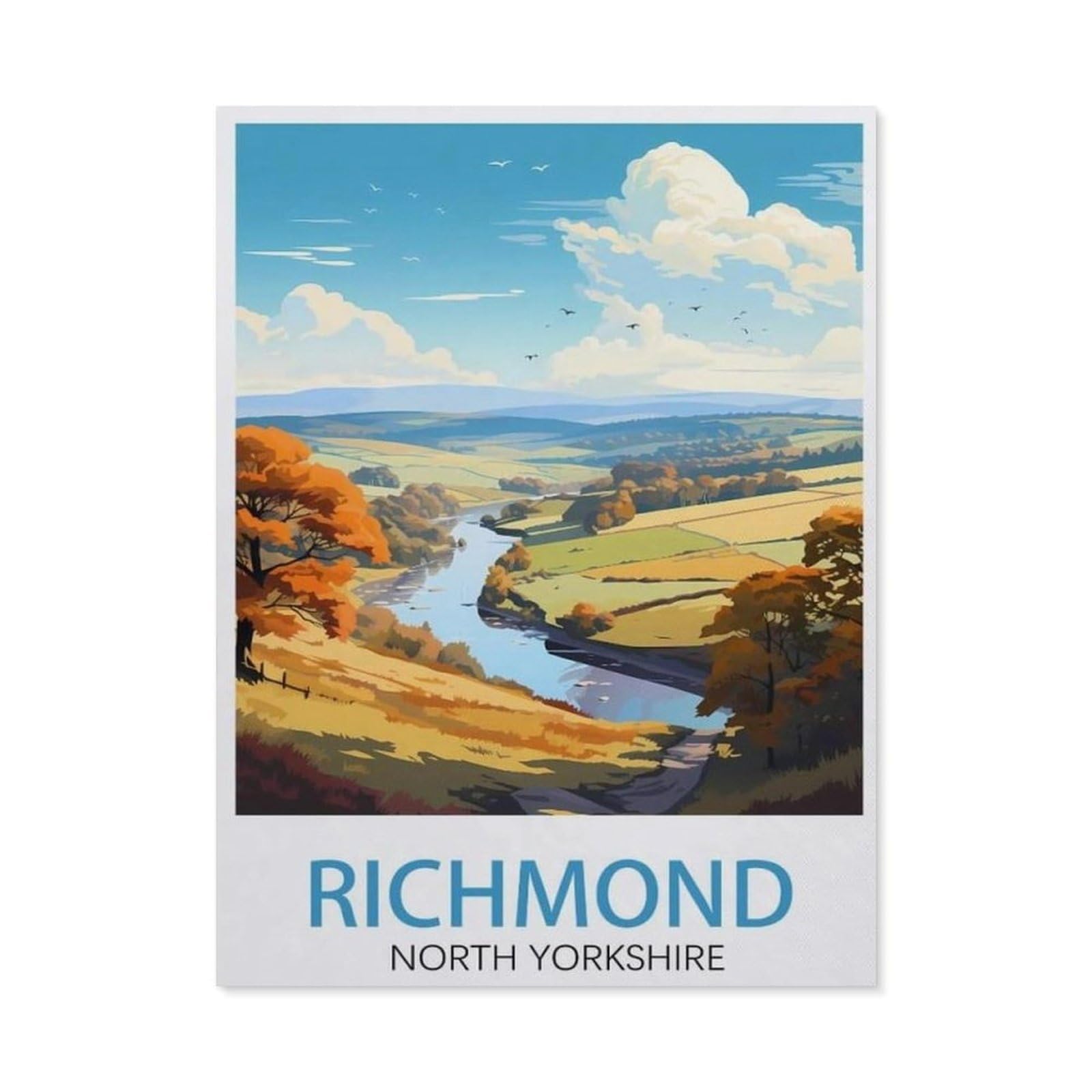 Beayodkp A4 Paint By Numbers For Adults, Richmond North Yorkshire Vintage Travel Poster, Canvas Adults' Paint By Number Kit (40X50cm-Ao76)