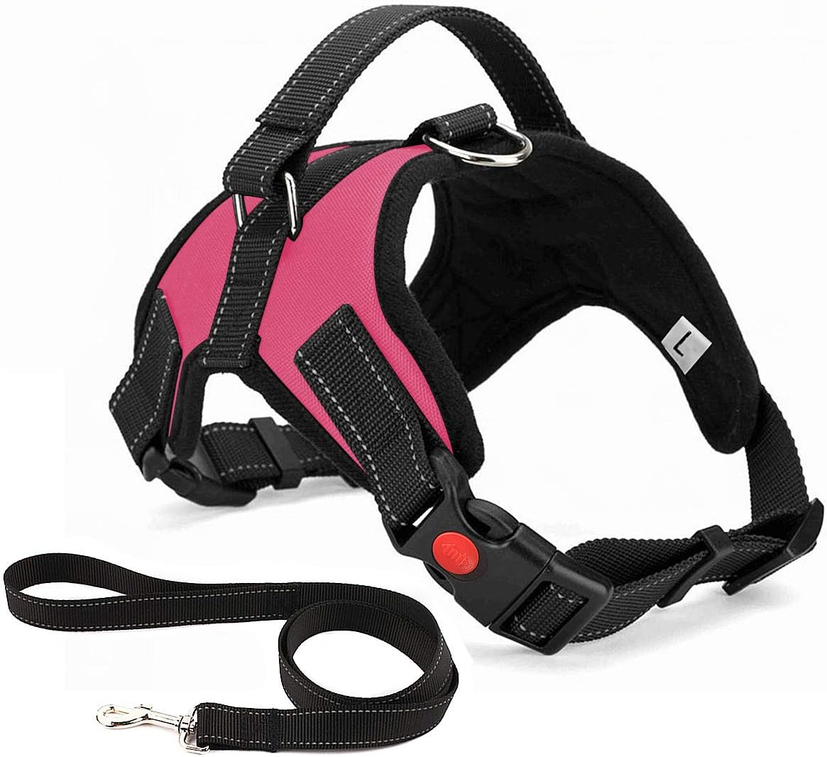 MusonicNo Pull Dog Harness Breathable Adjustable Comfort Free Lead Included for Small Medium Large Dog Best for Training Walking L Pink