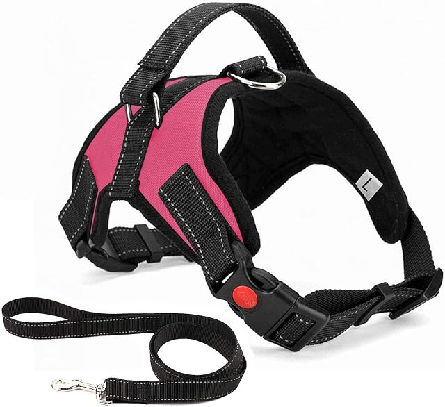 Musonic No Pull Dog Harness Breathable Adjustable Comfort Free Lead Included for Small Medium Large Dog Best for Training Walking L Pink
