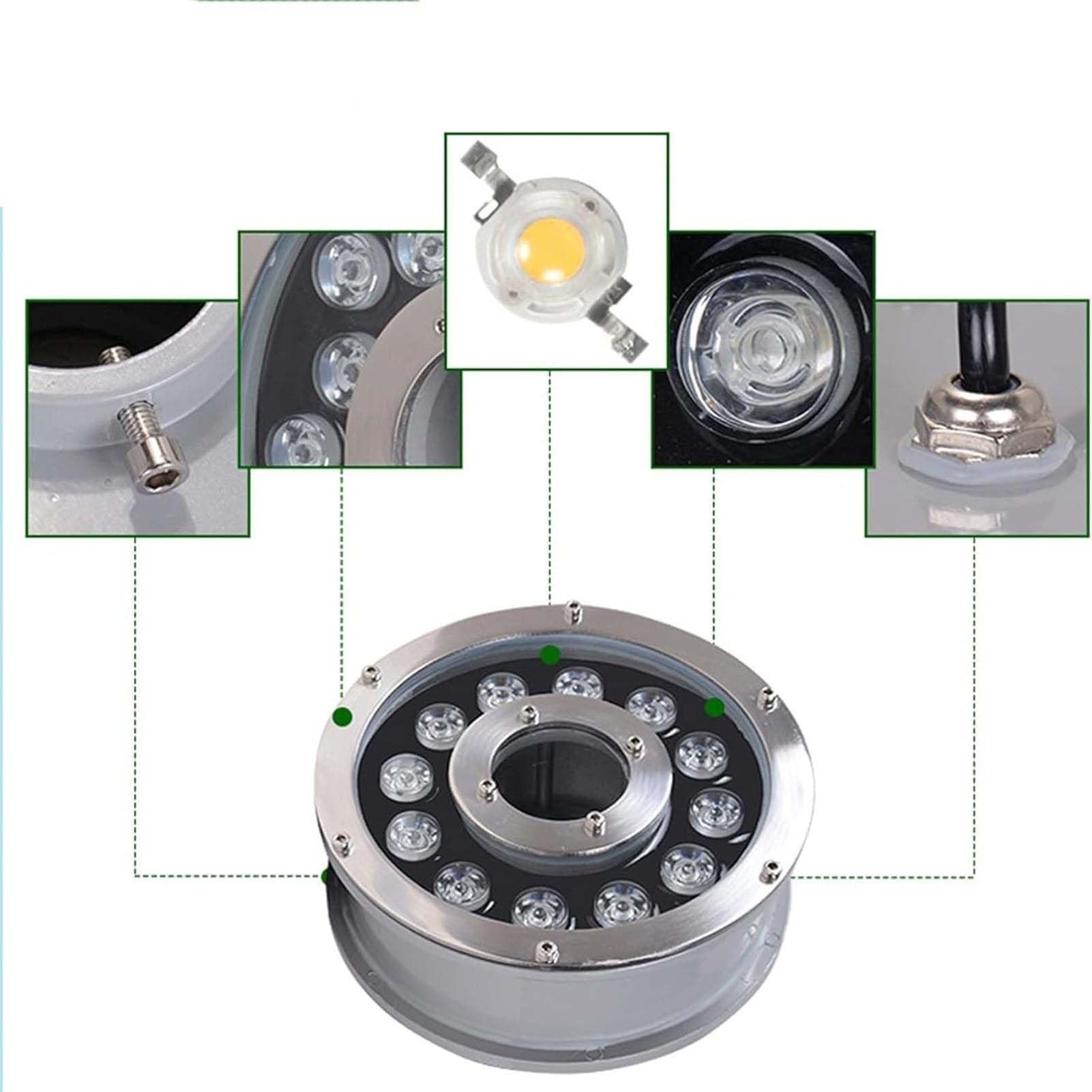 Anello luminoso a LED per fontana, Faro a LED sommergibile per fontana, faretto subacqueo per laghetto con cambio colore RGB, Illuminazione subacquea per paesaggi IP68(RGB+Remote Control,18w-12v)
