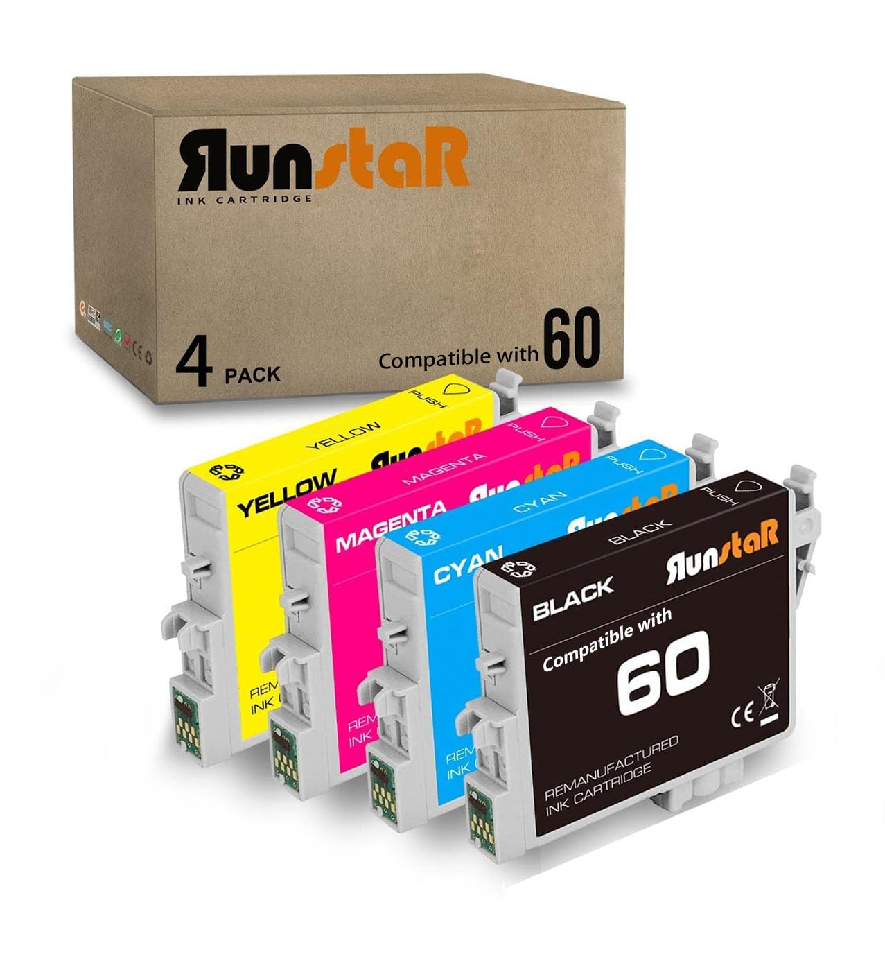 Run Star 4 Packs Remanufactured for T060 Ink Cartridge Replacement for Epson 60 T060 use for Epson Stylus C88 CX3800 CX3810 CX4200 CX4800 CX5800F