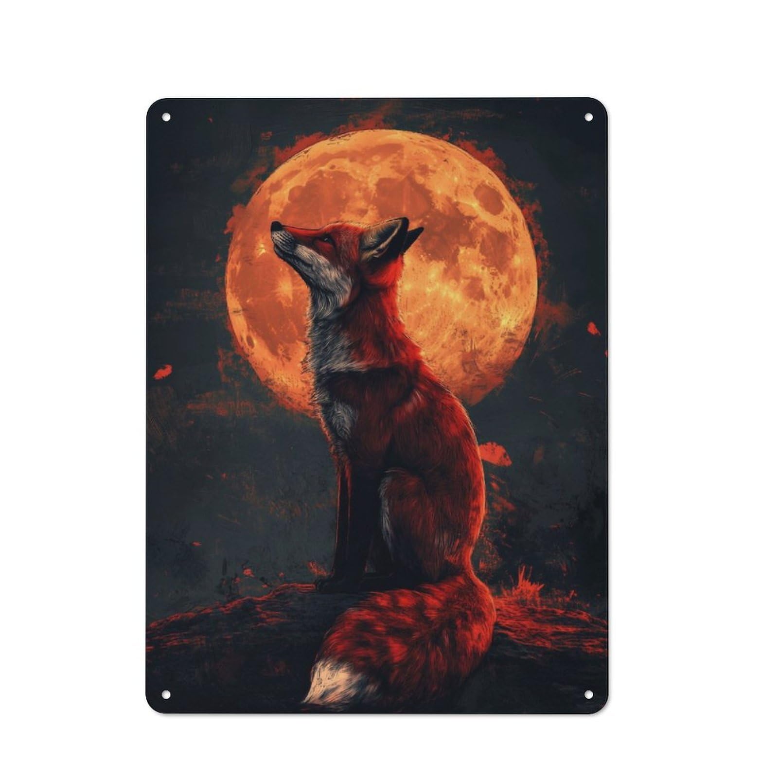 Junmoney Japanese Red Fox Retro Tin Sign 40X30cm For Hallway Wall, For Home Decor Fans Who Collect Metal Signs