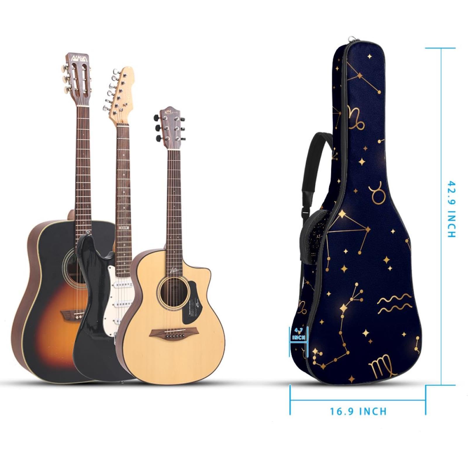 Torba na gitarę akustyczną Wodoodporny plecak na gitarę Gruby miękki wyściełany Konstelacja Klasyczna obudowa na gitarę, wielobarwny, 42.9x16.9x4.7 in, Organizer do torby