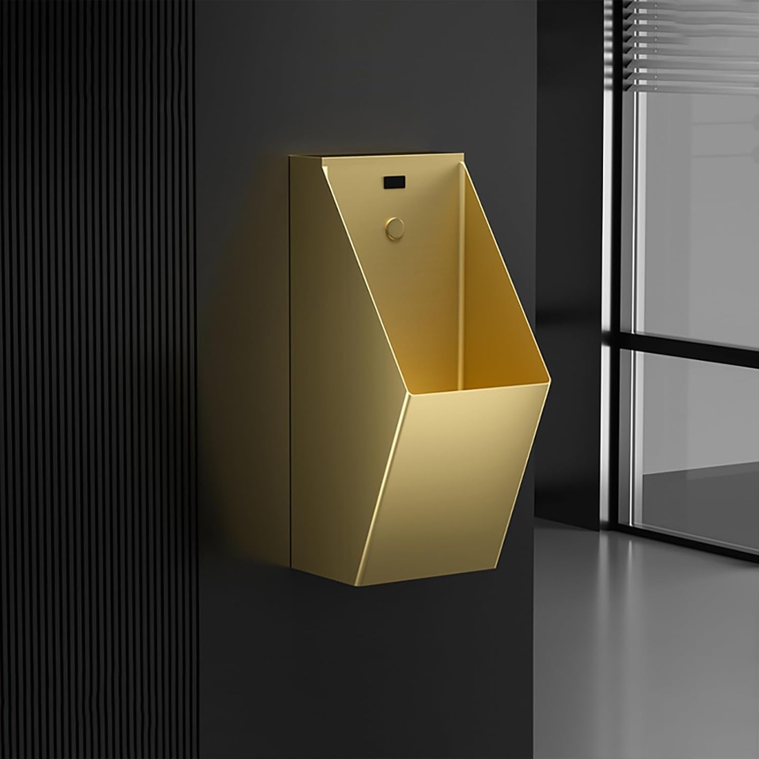 Wall Men's Flushing Urinal,Stainless Steel Urinal for Men,Intelligent Sensor Flush,for Bathroom Restrooms Hotel Public Toilet.(Gold)