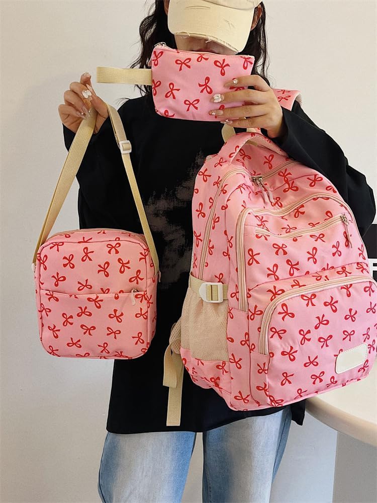 Generico Zaino con fiocco per ragazze, grazioso zaino da college per laptop, zaino da viaggio alla moda con fiocco, zaino casual per bambini, ragazze e ragazzi