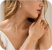 RMOYI Dainty 14K Gold Plated Pearl Jewelry Set for Women - Necklace, Drop Earrings with CZ, Bracelets, Choker - Wedding Bride Gift