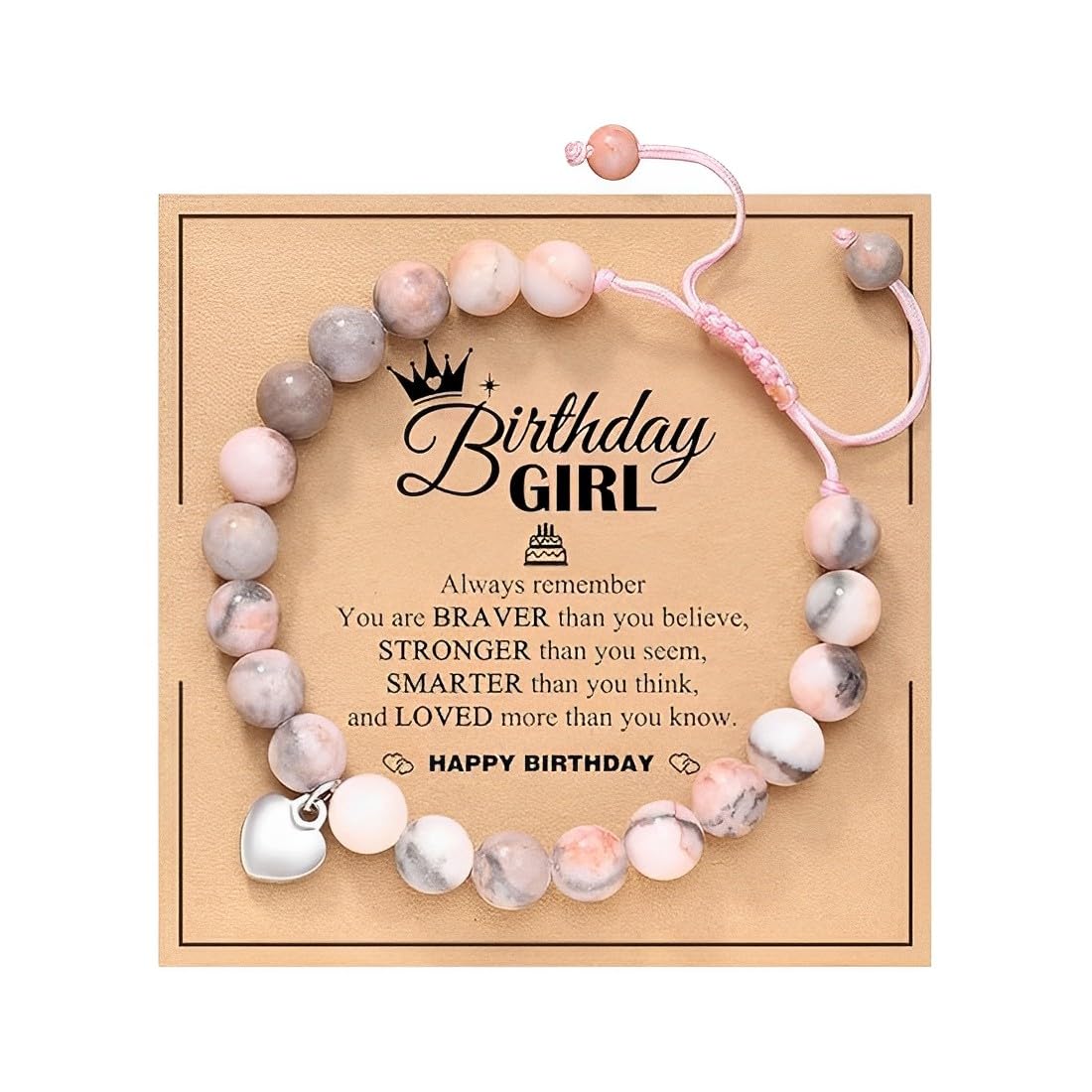 Bracciale In Pietra Zebra Rosa Con Messaggio Ispirazionale - Regalo Per Ragazze - Foto 5