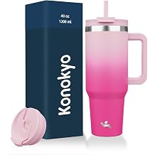 Konokyo Sapl  ve 2 Pipetli 40oz Bardak, 2'si 1 Arada Kapakl  Yal t ml  Su  i esi Paslanmaz  elik Seyahat Kahve Kupas , Kiraz  i ekleri