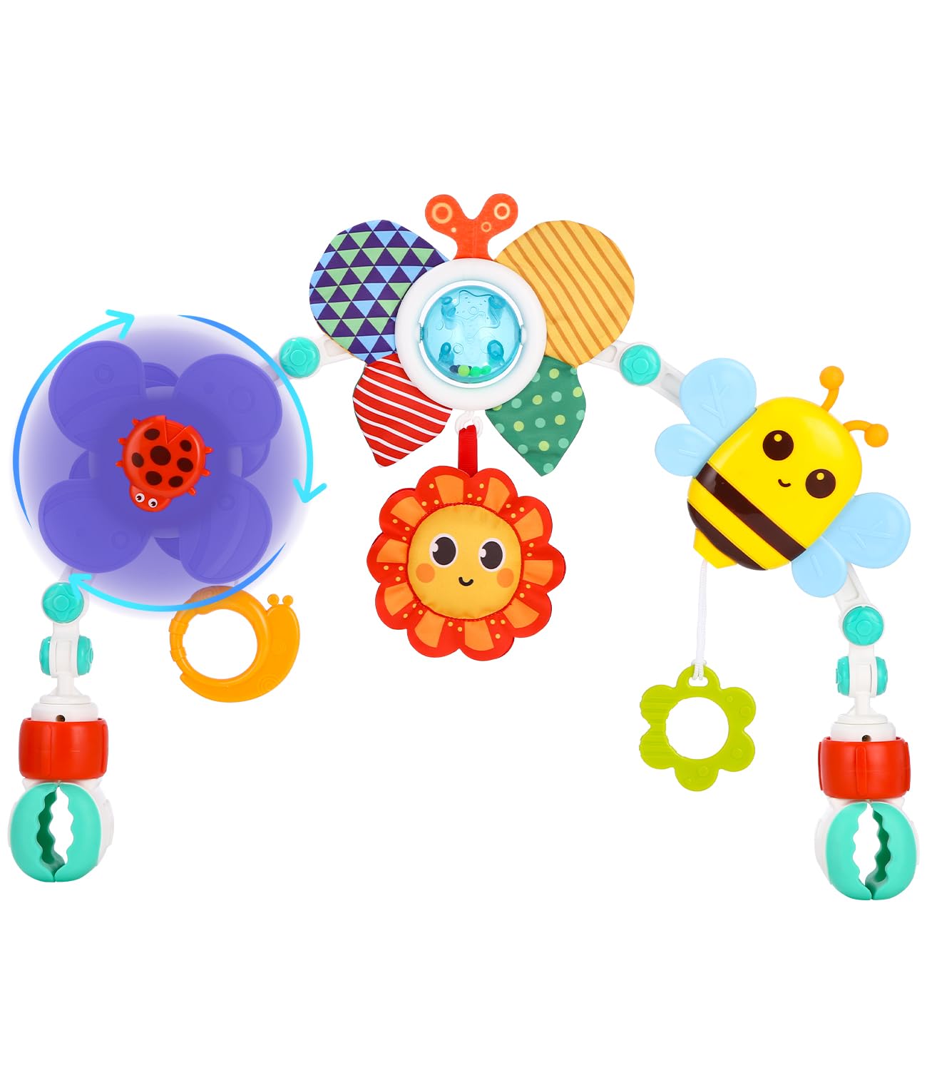TIDEVAN Arco de Juego para Cochecito Arco de Juego para Cuna Bebe Juguete para Cochecito Bebé con Sonajero de Animales, Juguetes Sensoriales con Clips Ajustables para Bebés y Niños 0 3 6 9 12 Meses