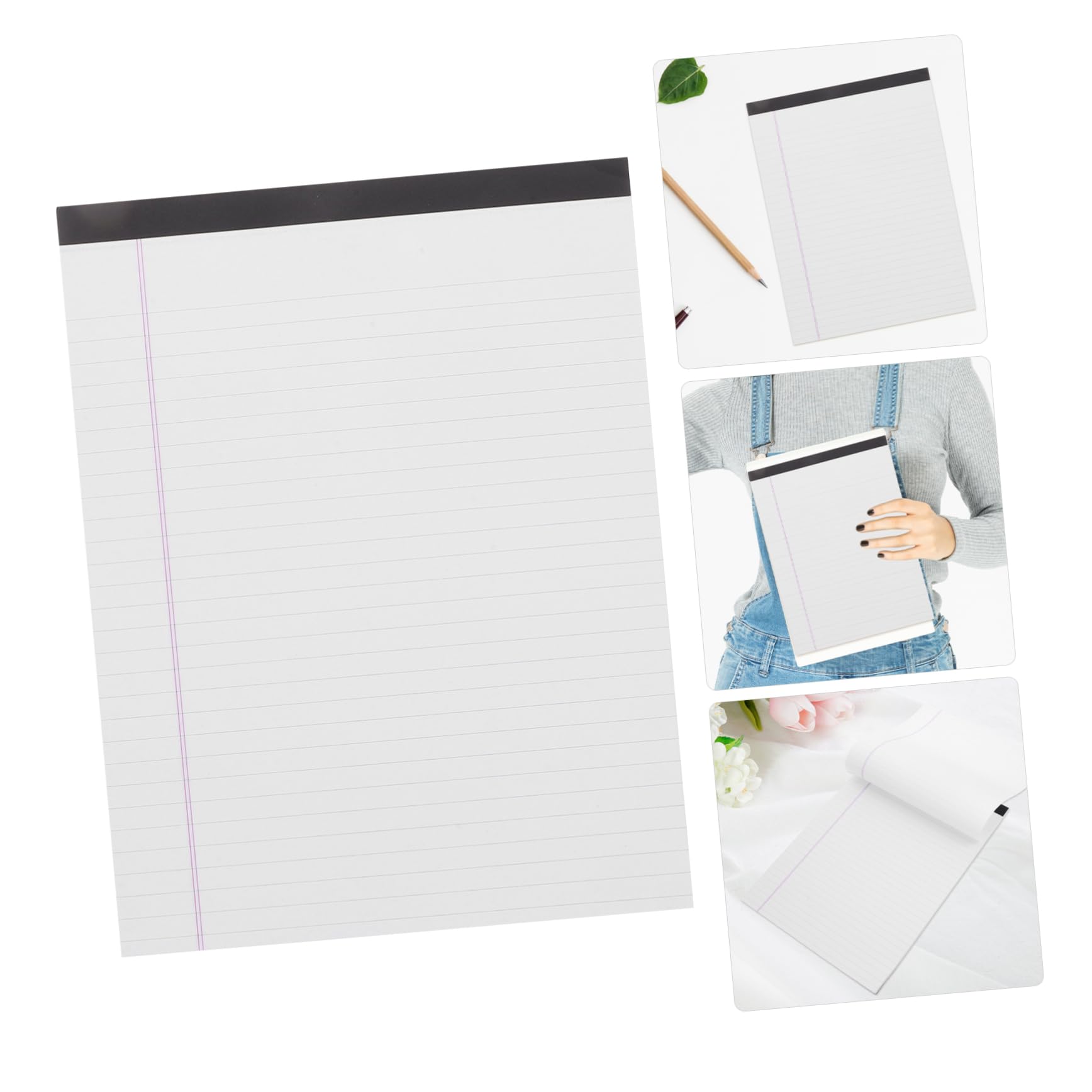 Blocco Note A4 4 Pezzi Carta Bianca Righe Larghe Supporto Robusto per Scrittura Scolastica e Ufficio, Pad Legali per Appunti Pratici e Resistenti