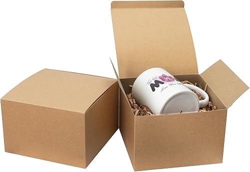 GINLEBO Paquete de 25 cajas de regalo de 6 x 6 x 4 pulgadas, cajas de regalo de papel kraft con tapas, cajas de regalo para regalos, cajas de regalo