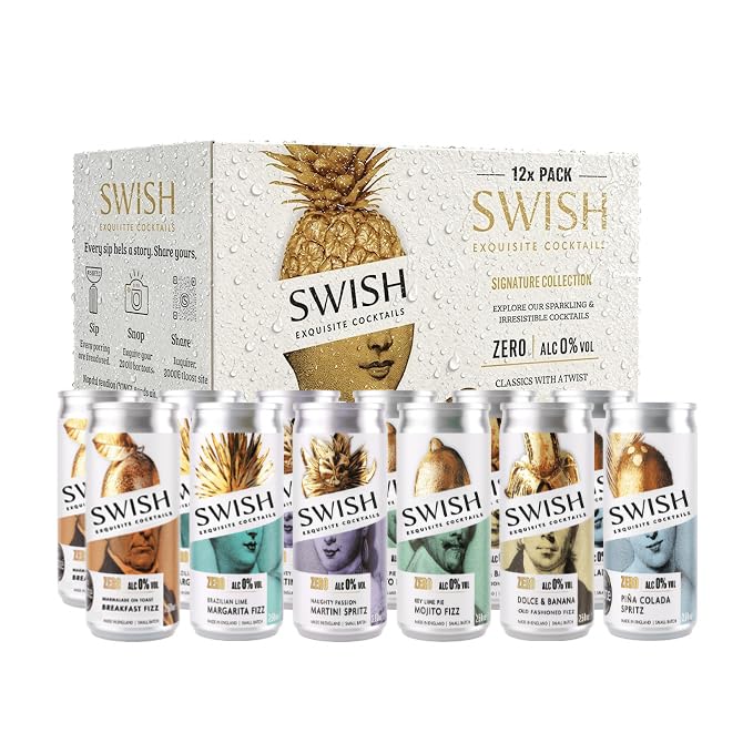 SWISH Zero Mocktail Gift Box Non-Alcoholic Cocktail Variety Pack Ready-to-Drink Mocktails Piña Colada Mojito Margarita & Passion Martini Vegan Alcohol-Free Drink Gift Set- 12 x 250ml