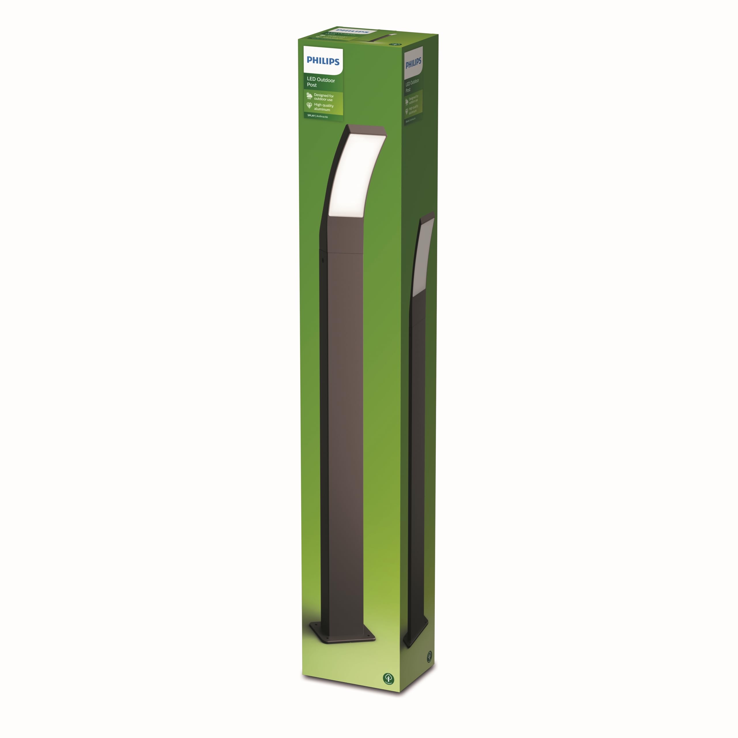 PHILIPS Splay Außenlaterne, 800 lm, 2700 K, PowerShield, IP44 wetterfest, langlebig, Aluminium, lange Lebensdauer, integrierte LED, anthrazitgrau