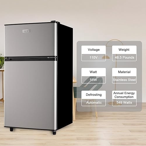 Miniatura 7 de WANAI Refrigerador compacto de 3.5 pies cúbicos, diseño de 2 puertas, termostato ajustable, estantes extraíbles ajustables, refrigerador adecuado