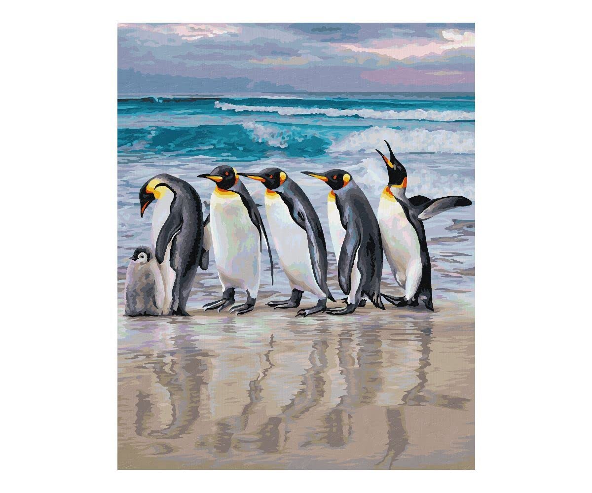 Schipper 609130887 Malowanie według numerów – pingwiny cesarskie – obrazy dla dorosłych, łącznie z pędzlem i farbami akrylowymi, 40 x 50 cm
