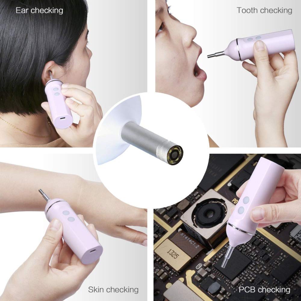 Otoscopio WiFi 720P HD Cámara de oído 5,5 mm para la inspección de oídos, endoscopio, eliminación de cera de oídos, herramienta visual con 6 luces LED, blanco