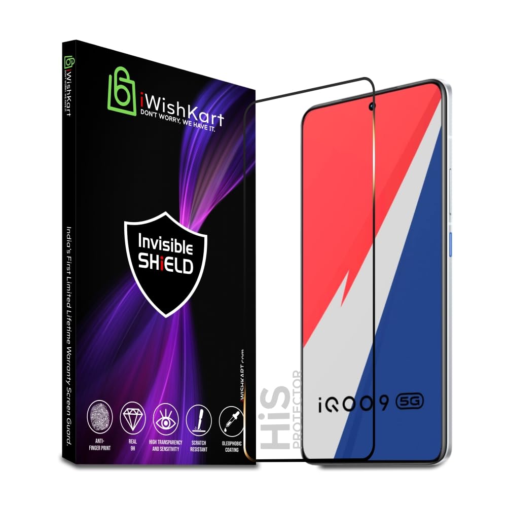 iWishKart HiS IQOO 9 5G Tempered Glass screen protector guard Full Edge to Edge 9H Full Glue FHD with Easy Installation kit (iqoo9 / iq 9) (B09V9KFNDT) Amazon Price History, Amazon Price Tracker