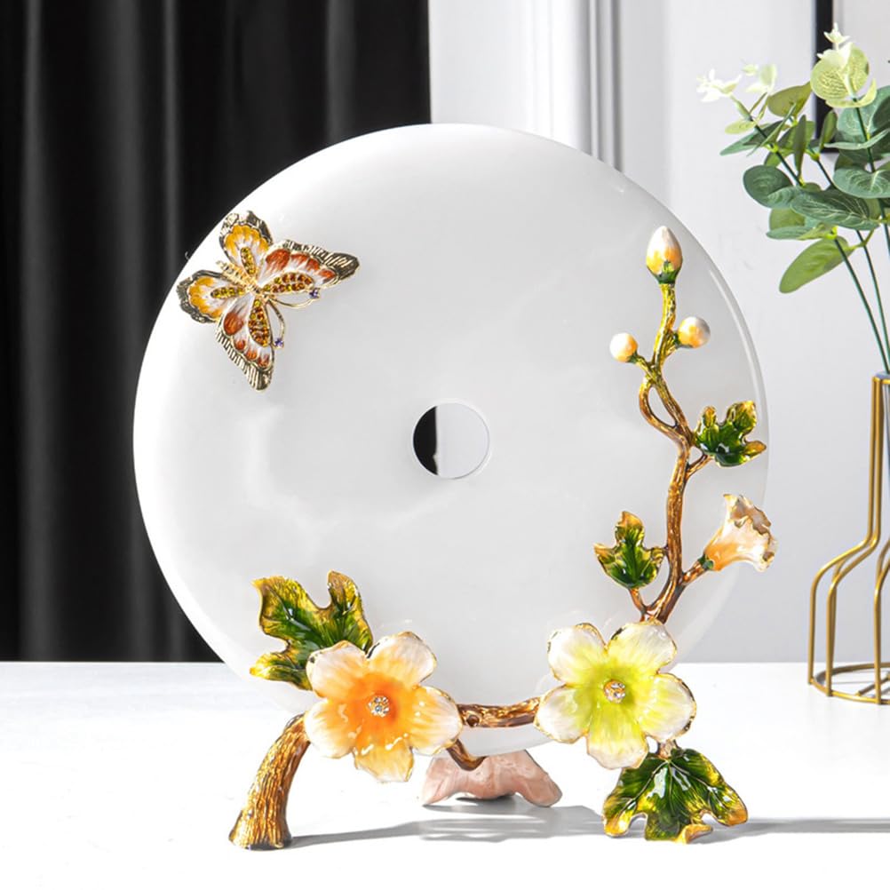 Naturalnie kwitnący jadeit Cloisonné kwiatowy wystrój Feng Shui z kryształową podstawą, ręcznie wykonana emaliowana sztuka harmonii dla domu i biura w chińskim stylu