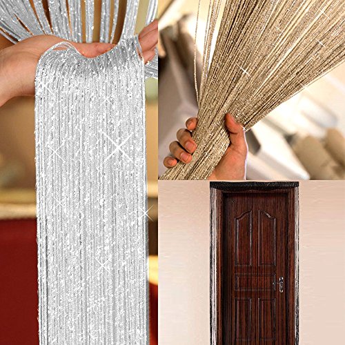 String Curtains Beaded Door Curtains Panel Divider ,Fly Screen For Door Wall And Window Decoration,200Cm X 100 Cm(200Cm*100 Cm,Silver) #TOP3