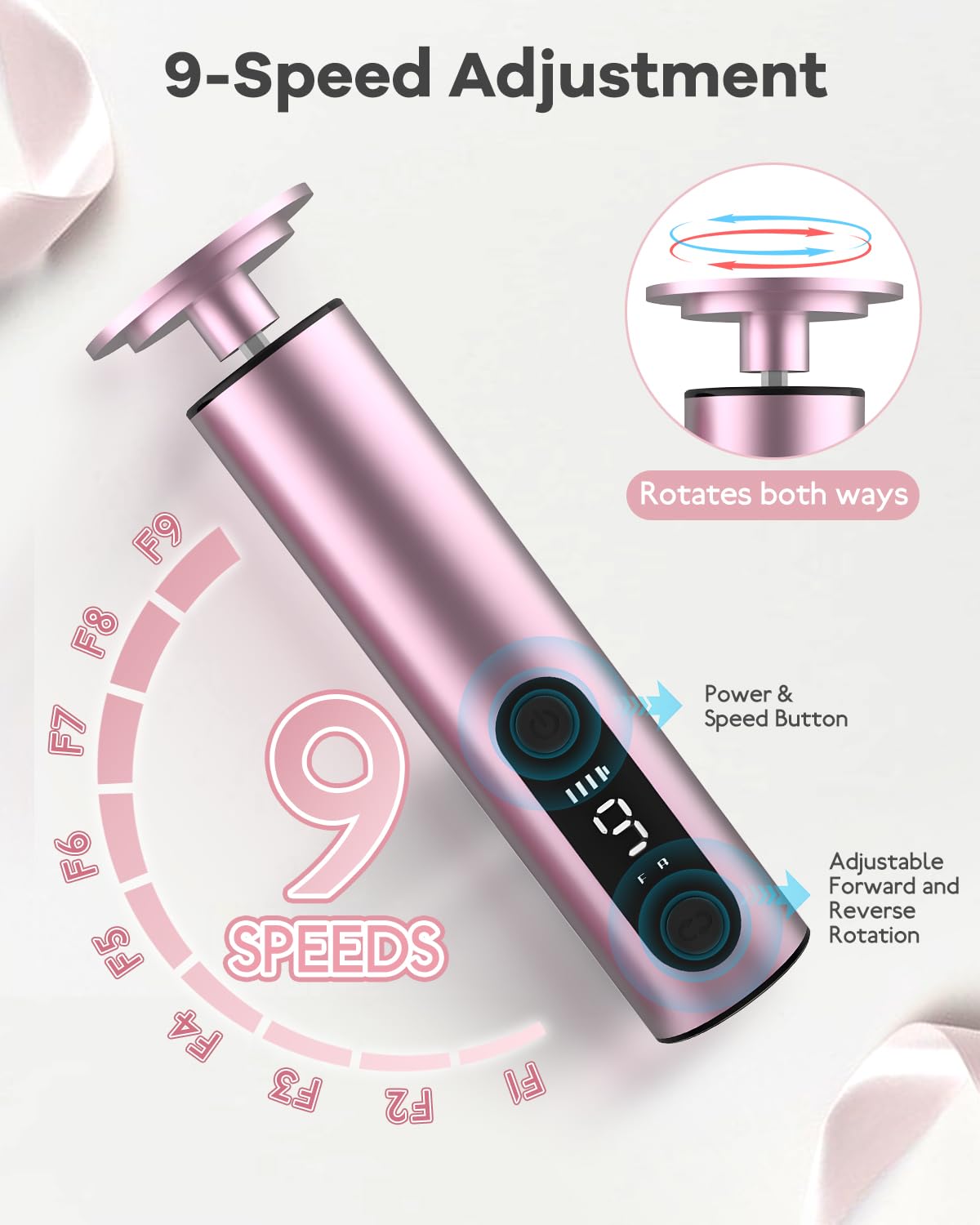 Electric Callus Remover for Feet, 9-Speed Adjustable Rechargeable Foot Sander with LED Display, Wireless Pedicure Tool Kit (20 Sanding Discs + 10 Nail Buffers) for Women/Men? (Pink)