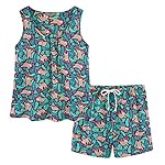 CHUNG Conjunto de pijama de algodón lindo para mujer, camiseta sin mangas, pantalones cortos, ropa de dormir de verano, talla grande, a rayas