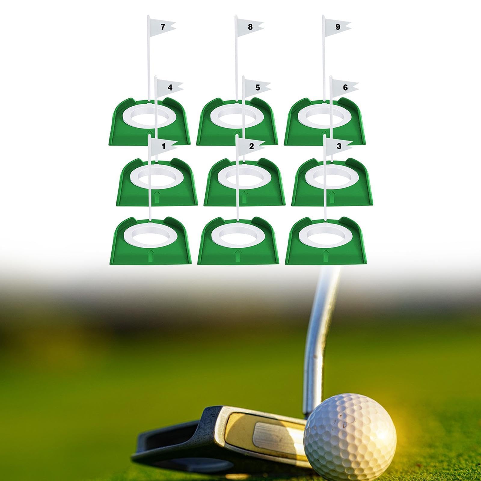 kowaku 9X Practice Hole Golf Putting Cup, Putter Practicing W/Flag Portable Indoor Putting Train Golf Accessories with Flag, Green