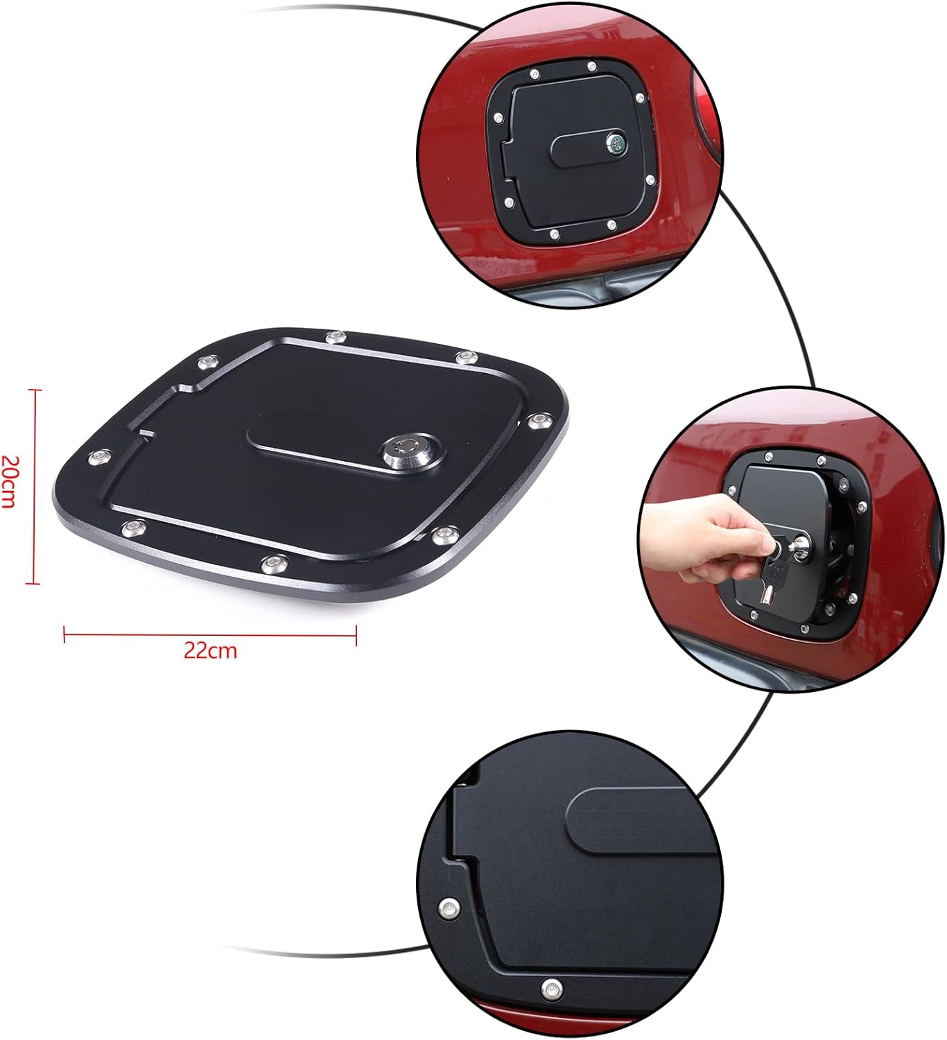 Fuel Tank Cap Replacement Anti-theft Lock Cap Compatible with Toyot @FJ Cruiser 2007-2021 Automotive Fuel Tank Gas Filling Cap Decoration, Gas Tank Door Cap with Lock (Black)