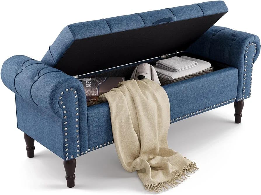 Image of Elegant Couch Luxury Living Room Furniture Upholstery Comfortable Seating Classic Design Neutral Color Palette Home Decor Elegance Inviting Lounge Furniture (Blue)