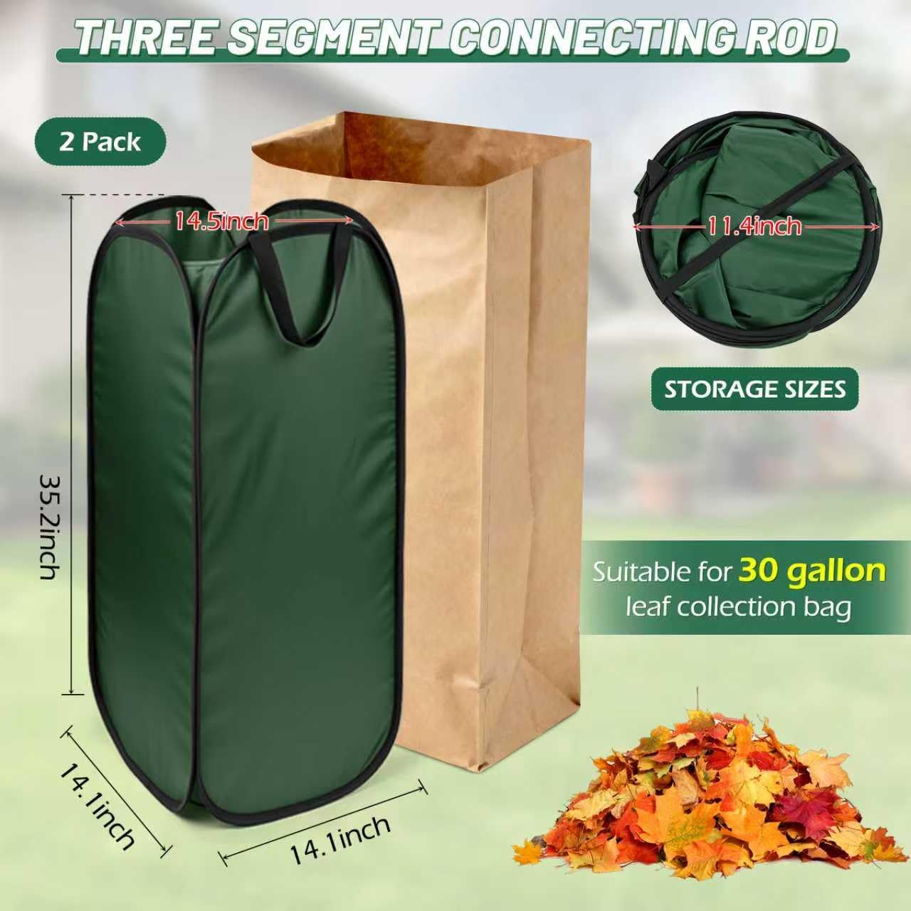 2Pack Reusable Pop-Up Leaf Bag Funnel and Yard Waste Bag Holder for 30 Gallon Paper Lawn Bags, Multi-Use Dustpan and Foldable Design for Effortless Leaf Collection