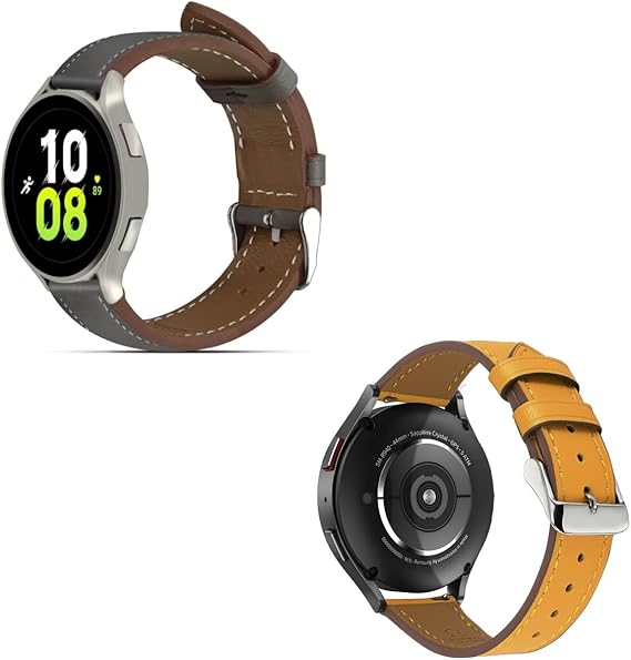 Premium Italy Leather Bands Compatible with Samsung Galaxy Watch 7 6 5 4 40/44mm, Galaxy 5 Pro 45mm, Galaxy Watch 6 4 Classic Active 2, 20mmLeather Watch Soft Replacement Strap for WomenMen(Pack of 2)