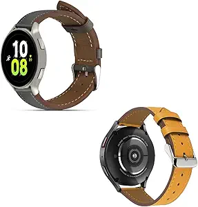 Premium Italy Leather Bands Compatible with Samsung Galaxy Watch 7 6 5 4 40/44mm, Galaxy 5 Pro 45mm, Galaxy Watch 6 4 Classic Active 2, 20mmLeather Watch Soft Replacement Strap for WomenMen(Pack of 2)