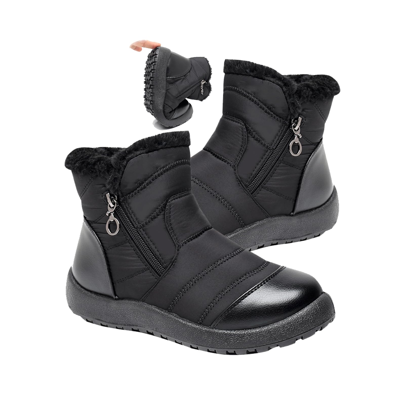 Womens Waterproof Snow Boots Fur Lined Warm Ankle Booties Cozy Anti-Slip Outdoor Winter Shoes with Zipper Fashion Comfortable