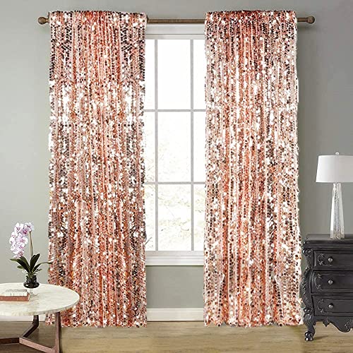 SFN Big Sequin Rose Gold Drapes Curtains Panels Payette Sequin Backdrop Curtains Home Party Decoration Supplies 9FTx9FT for Christmas Decor