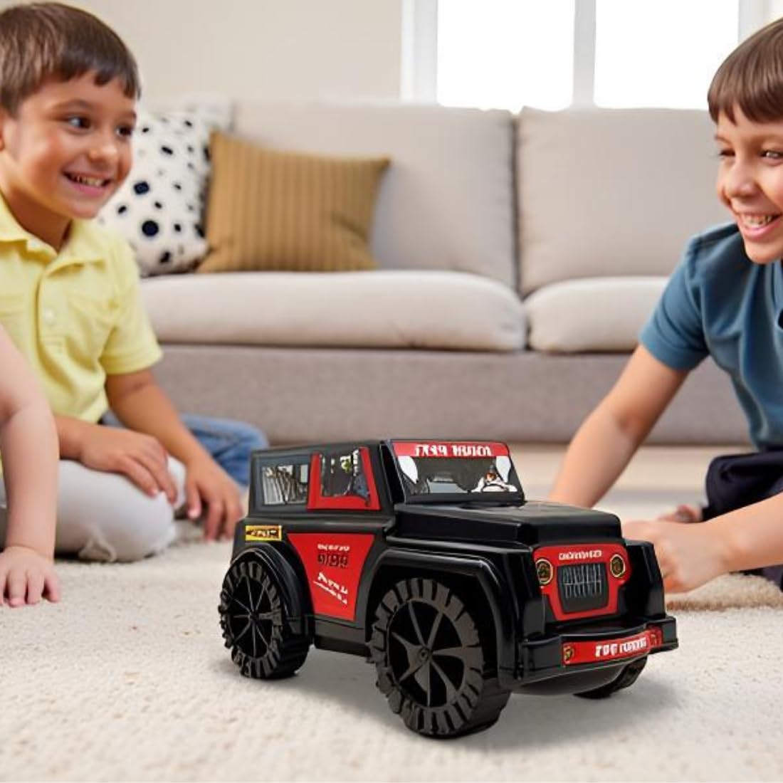 Plastic Mini Thar Toy Car for Kids | Jeep Style Pull Toy with Strong Build | Unbreakable Plastic Car for Boys & Girls | Off-Road Look | Multicolor-RED/Green