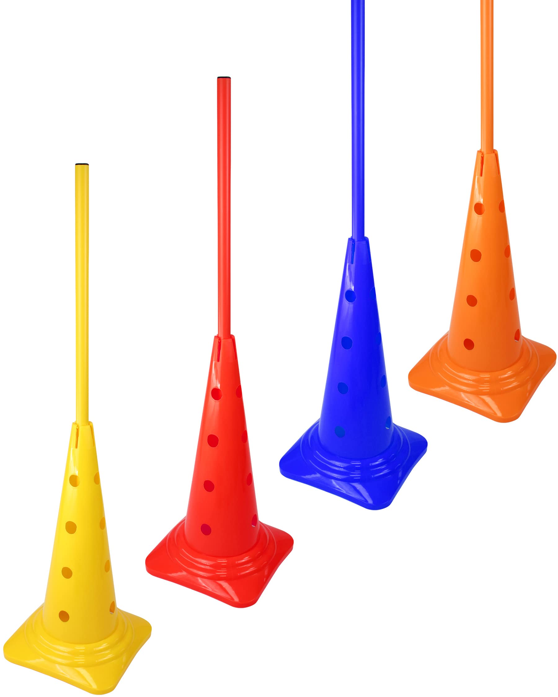 Coni combinati 50 con asta 100 cm – Set di 4 piloni con asta slalom – per slalom parcorse – Agilità e coordinazione – per calcio e sport per cani