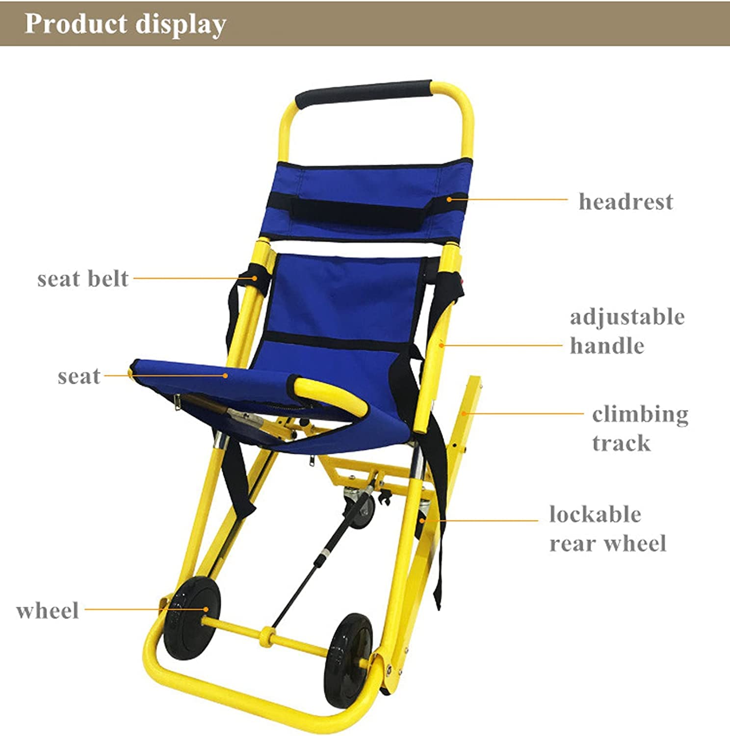 Sedia per scale di emergenza Barella per scale pieghevole portatile Sedia per scale per ascensore medico Ambulanza Sedia per barella su giù con fibbie a sgancio rapido per anziani disabili 159 kg