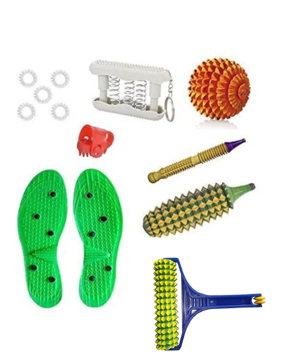 Mify DK004 Acupressure Kit Combo with Yoko Height Increaser + Wooden Handle Roller + Karela + Ball + Jimmy + Pocket Exerciser + Thumb Pad + 5 Pc Massage Rings Acupressure Kit Massager