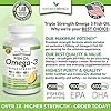 Best Triple Strength Omega 3 Fish Oil Pills 2400mg | 120 Capsules | Burpless High Potency Lemon Flavor | 864mg EPA 576mg DHA Ultra Pure Liquid Softgels | Brain Joints Eyes Hair Heart Health Supplement