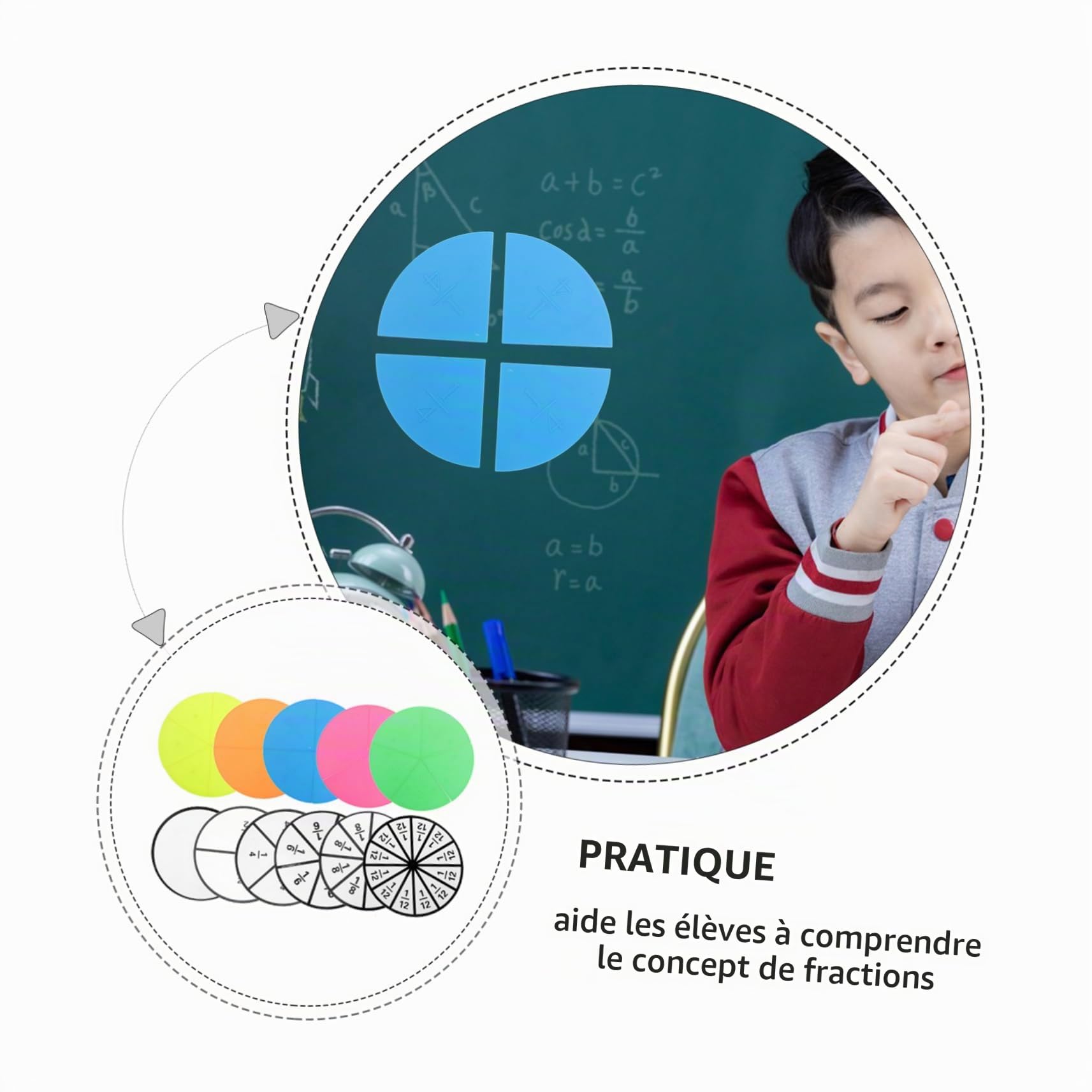 SHINEOFI Ensemble Magnétique De Cercles De Fractions 7.80 Pouces Matériel Pédagogique Pour Tableau Fractions Aimantées Apprentissage Interactif En Classe Et À La Maison