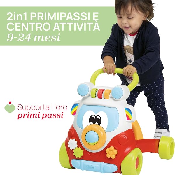 Chicco Primi Passi per Bambini Happy Hippy con Centro Attività Manuali, Pulmino Primi Passi, 4 Grandi Ruote, Girello con Maniglia Ergonomica, fino a 80% Plastica Riciclata, Giochi Bambini 9-24 Mesi - 2