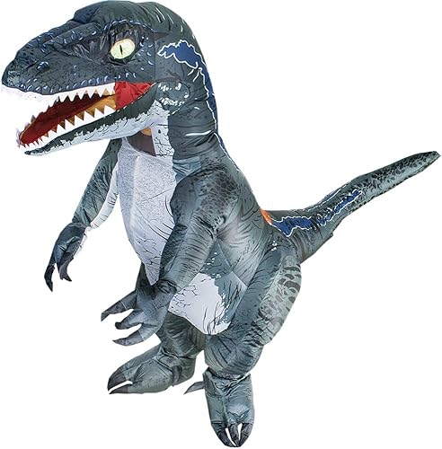 JUROSAICA Disfraz inflable de dinosaurio para adultos, velociraptor, raptor, disfraces de Halloween, disfraz de T-rex, disfraz de dinosaurio