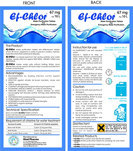 مراجعة Ef-Chlor: أقراص تنقية المياه 67 mg (100 قرص) تطهر 10 لترات — مثالي للسفر والتخييم والطوارئ والاستخدام اليومي - الصورة 5