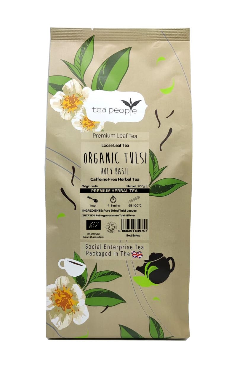 Tea People Organic Tulsi (Holy Basil), 200g Loose Leaf Herbal Tea In A Small Catering Pack