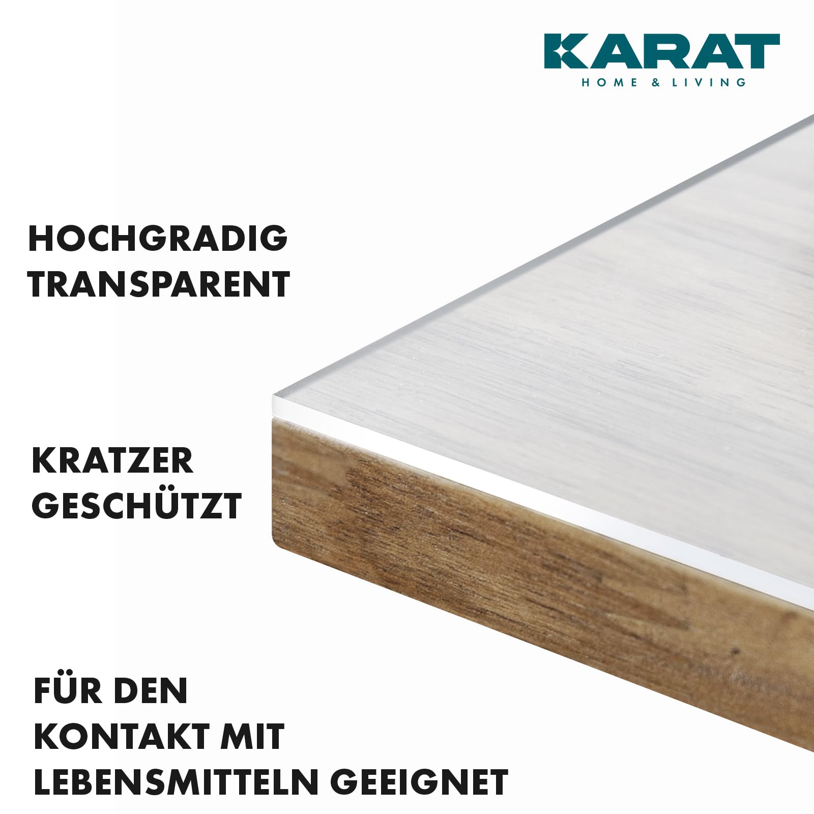 KARAT Protector de mesa transparente con borde recto, mantel a medida, tamaño a elegir, lámina protectora transparente, protector de mesa (cristal, ancho 60 x largo: 60 cm)